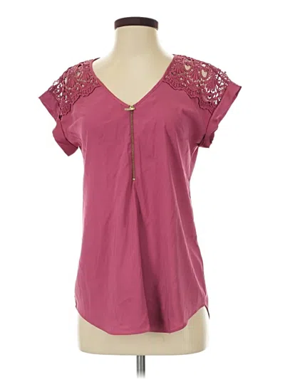 Pre-owned Express Short Sleeve Blouse In Burgundy