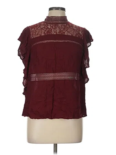 Pre-owned Express Short Sleeve Blouse In Burgundy