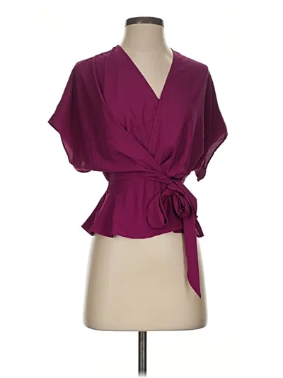 Pre-owned Express Short Sleeve Blouse In Burgundy