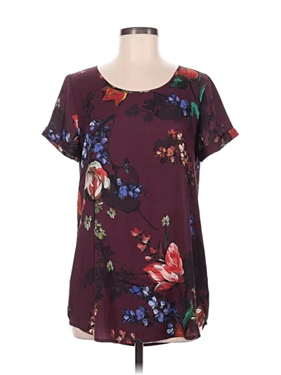 Pre-owned Express Short Sleeve Blouse In Burgundy