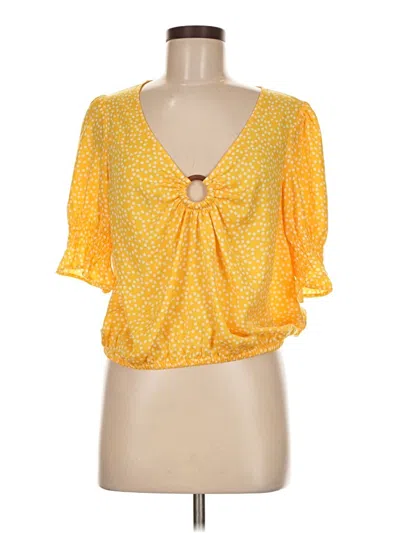 Pre-owned Express Short Sleeve Blouse In Yellow