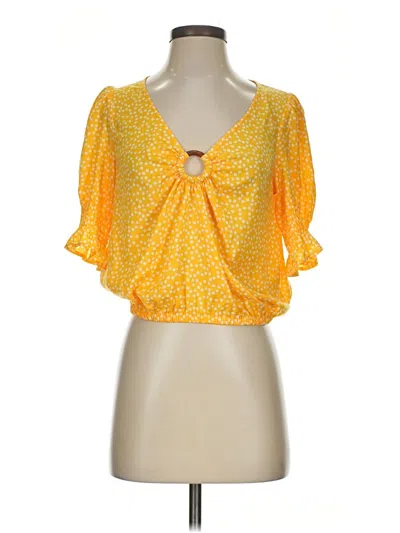 Pre-owned Express Short Sleeve Blouse In Yellow