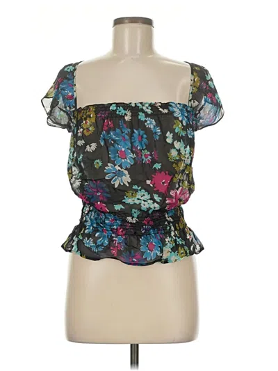 Pre-owned Express Short Sleeve Silk Top Black Strapless Neckline Tops