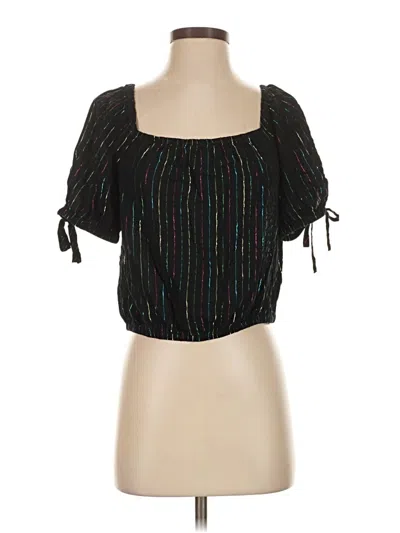 Pre-owned Express Short Sleeve Top Black Stripes Pattern Square Neckline Tops