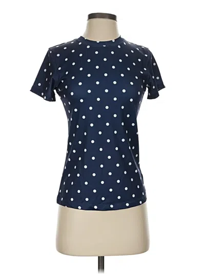Pre-owned Express Short Sleeve Top Blue Polka Dots Pattern Mock Neckline Tops