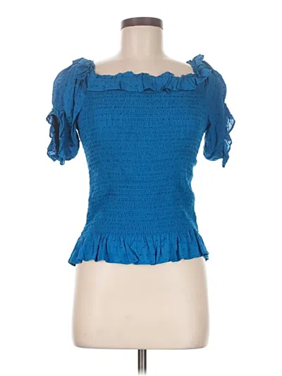 Pre-owned Express Short Sleeve Top Blue Ruffles Neckline Tops