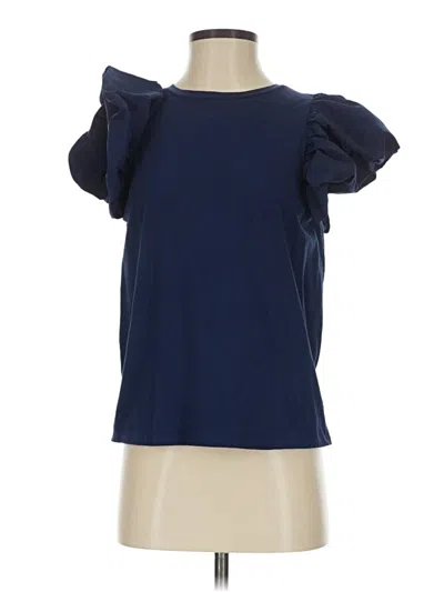 Pre-owned Express Short Sleeve Top Blue Ruffles Neckline Tops