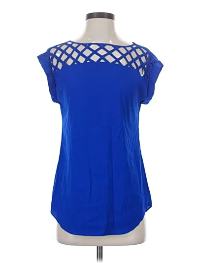 Pre-owned Express Short Sleeve Top Blue Solid Pattern Keyhole Neckline Tops