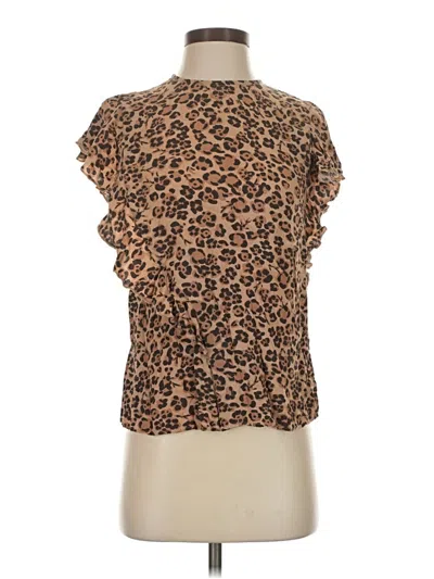 Pre-owned Express Short Sleeve Top Brown Animal Print Pattern High Neck Tops