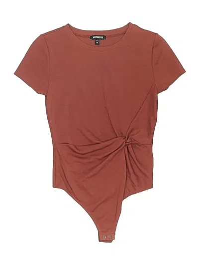 Pre-owned Express Short Sleeve Top Brown Keyhole Neckline Tops