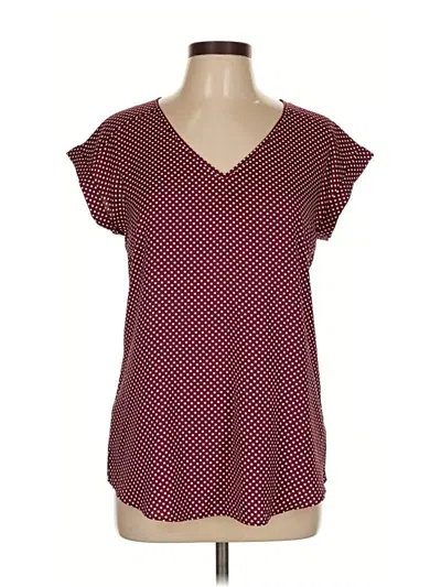 Pre-owned Express Short Sleeve Top Burgundy Polka Dots Pattern V Neck Tops