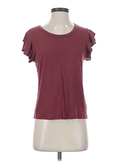 Pre-owned Express Short Sleeve Top Burgundy Ruffles Neckline Tops