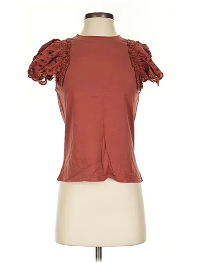 Pre-owned Express Short Sleeve Top Burgundy Ruffles Neckline Tops