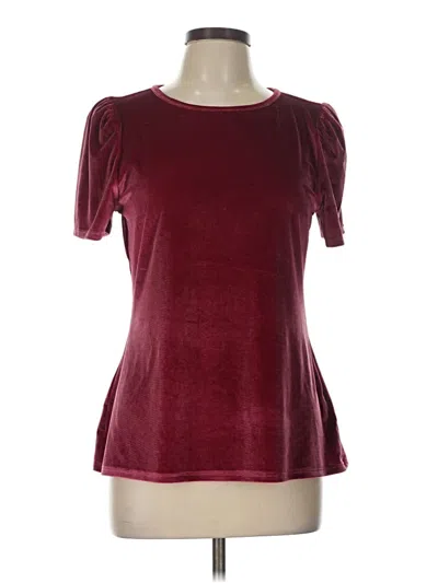 Pre-owned Express Short Sleeve Top Burgundy Solid Pattern Scoop Neck Tops