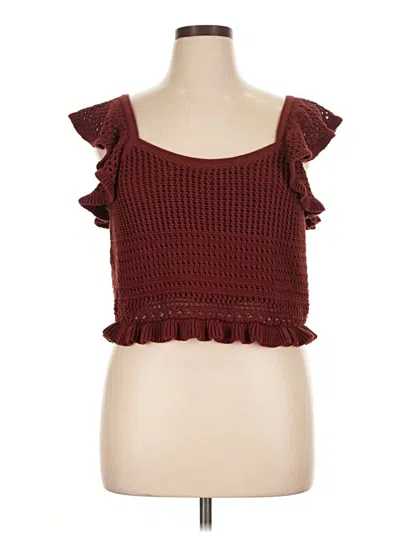 Pre-owned Express Short Sleeve Top Burgundy Square Neckline Tops