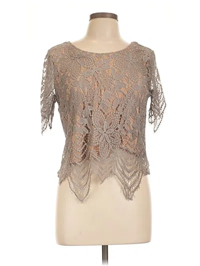 Pre-owned Express Short Sleeve Top Gray Keyhole Neckline Tops