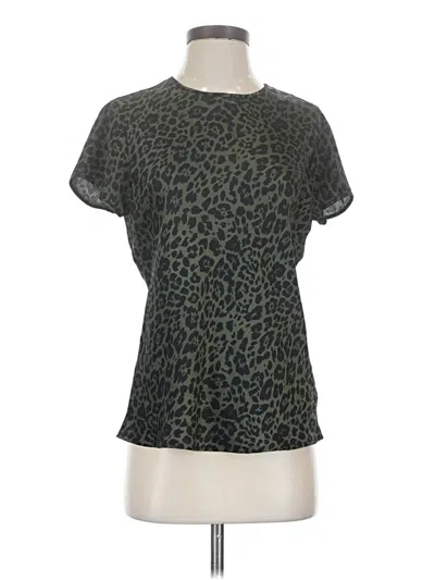 Pre-owned Express Short Sleeve Top Green Animal Print Pattern Mock Neckline Tops