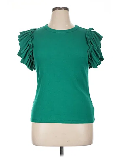 Pre-owned Express Short Sleeve Top Green Ruffles Neckline Tops