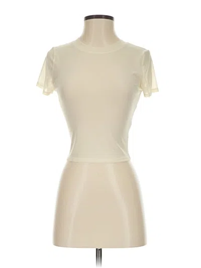 Pre-owned Express Short Sleeve Top Ivory Mock Neckline Tops In White