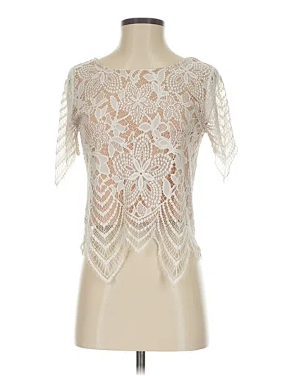 Pre-owned Express Short Sleeve Top Ivory Mock Neckline Tops In White