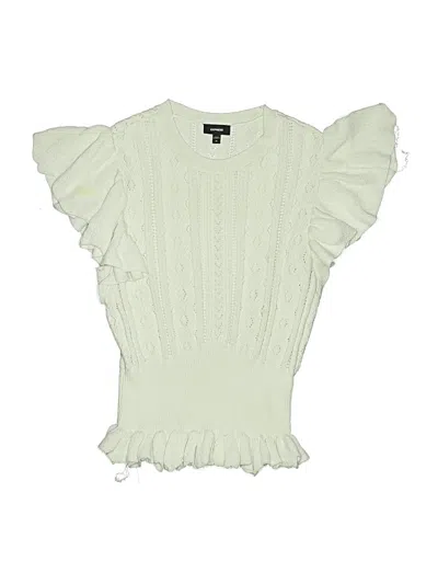 Pre-owned Express Short Sleeve Top Ivory Ruffles Neckline Tops In White