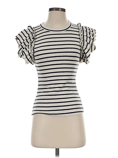 Pre-owned Express Short Sleeve Top Ivory Ruffles Neckline Tops In White