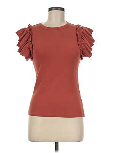 Pre-owned Express Short Sleeve Top Orange Ruffles Neckline Tops