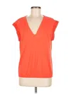 Express Short Sleeve Top Orange V Neck Tops In Orange