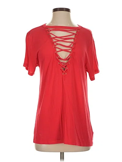 Pre-owned Express Short Sleeve Top Red Keyhole Neckline Tops