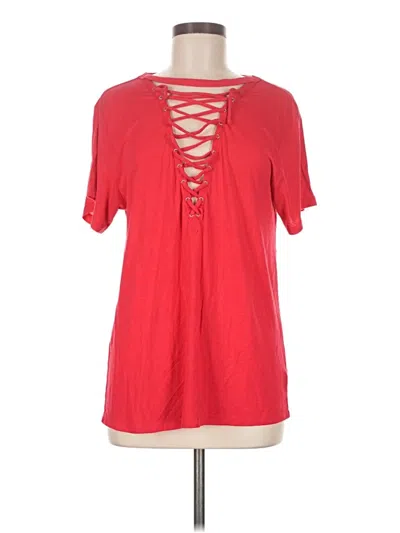 Pre-owned Express Short Sleeve Top Red Keyhole Neckline Tops