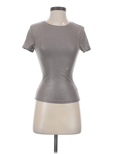 Express Short Sleeve Top Silver Metallic Pattern Keyhole Neckline Tops
