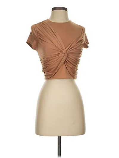 Pre-owned Express Short Sleeve Top Tan Cowl Neck Tops In Brown