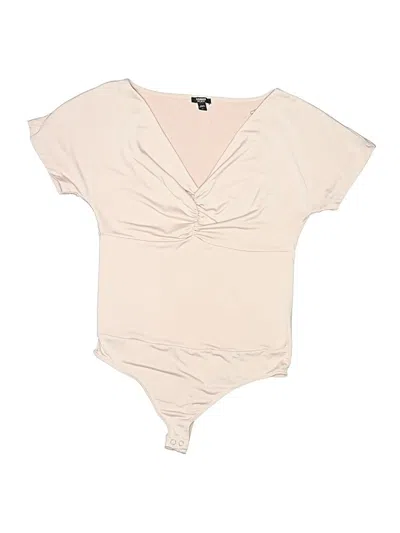 Pre-owned Express Short Sleeve Top Tan Plunge Neckline Tops In Brown