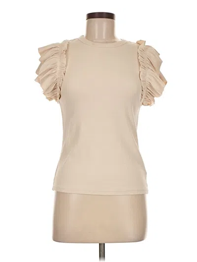 Pre-owned Express Short Sleeve Top Tan Ruffles Neckline Tops In Brown