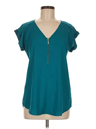 Pre-owned Express Short Sleeve Top Teal V Neck Tops In Blue