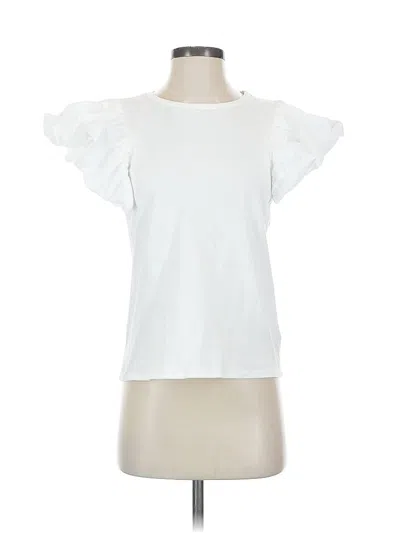 Pre-owned Express Short Sleeve Top White Ruffles Neckline Tops