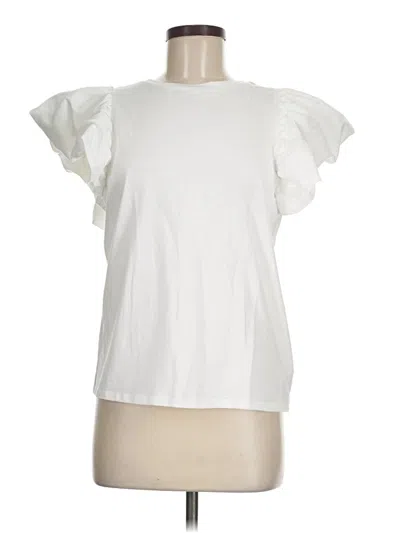 Pre-owned Express Short Sleeve Top White Ruffles Neckline Tops