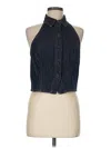 Express Sleeveless Button Down Shirt In Blue