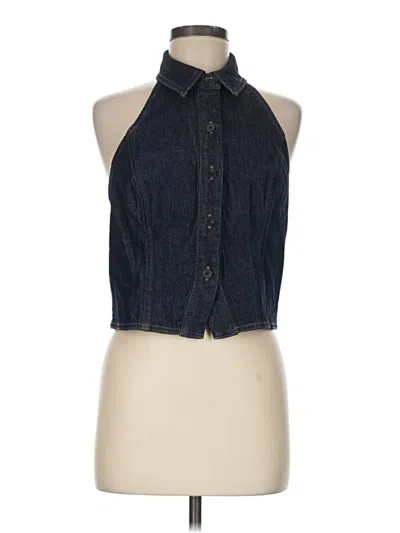 Express Sleeveless Button Down Shirt In Blue