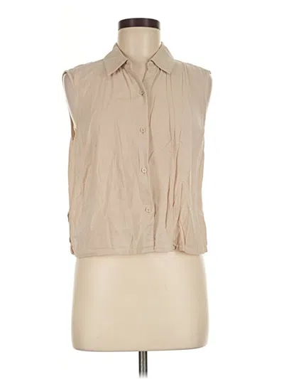 Pre-owned Express Sleeveless Button Down Shirt In Tan