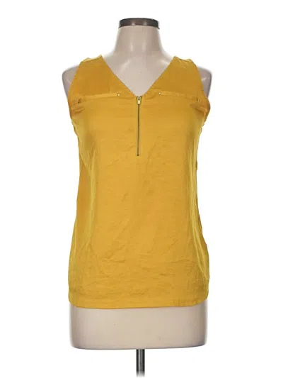 Pre-owned Express Sleeveless Top Yellow Solid Pattern V-neck Tops