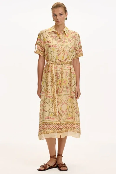 Exquise Abbey Short Sleeve Printed Midi Dress In Neutral