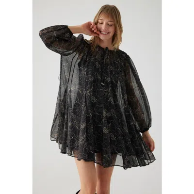Exquise Abina Long Sleeve Chiffon Mini Dress In Black