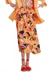 Exquise Abstract Print Belted Midi Skirt In Original Print In Orange