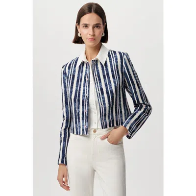 Exquise Achille Crew Neck Padded Shoulder Cropped Jacket In Blue