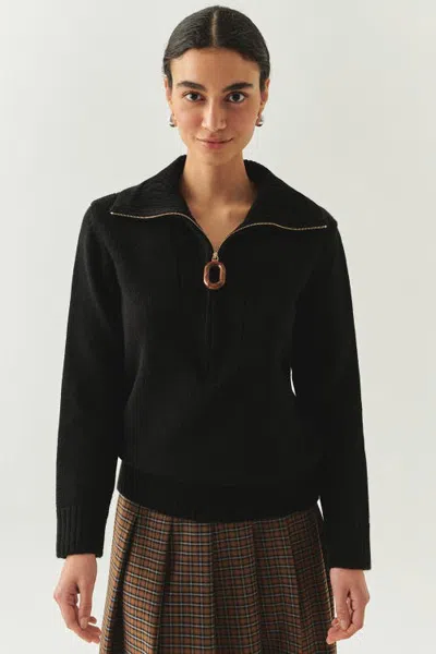 Exquise Addison Wide Collar Zip Detail Sweater In Black