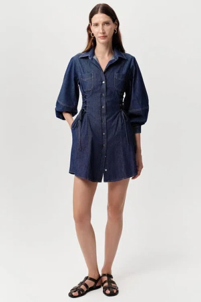 Exquise Adilene Long Sleeve Denim Mini Dress In Blue