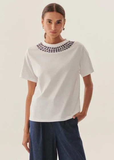 Exquise Adriana Crystal-embellished Cotton Tee In White