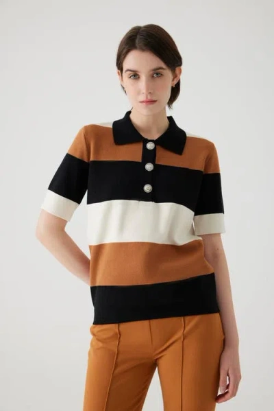 Exquise Aidanne Polo Collar Knit Blouse In Multi