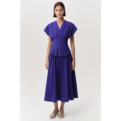 Exquise Albaric V Neck Short Sleeve Midi Dress In Blue